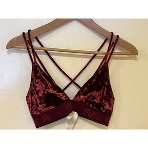 PINK Victorias Secret  Burgundy Wine Red Crushed Velvet Bra Bralette Romantic